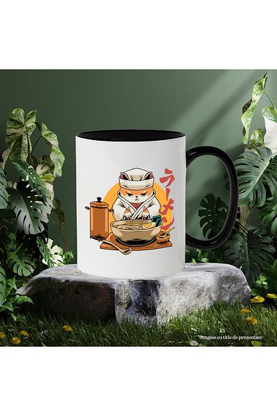StoryGift Romania Mug With Cat, Ramen, Chef, Asian, Multicolor 330 ml, Ceramic with Handle Ne, With ,STG