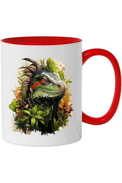 StoryGift Romania Mug With Dinosaur, Reptile, Leaves, Tropical, Exotic, Multicolor 330 ml, Ceramic, With ,STG