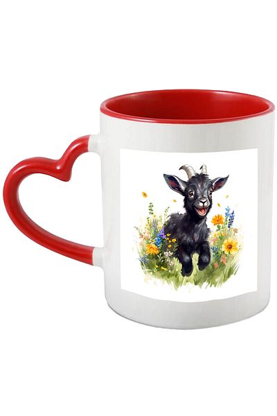 StoryGift Romania Mug with a black goat frolicking, illustration, grass, nature, plants, flowers, With ,STG