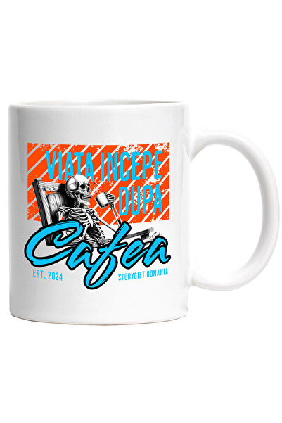 StoryGift Romania Cana Viata Incepe Dupa Cafea, 330ml, Ceramic Cu Maner Alb, ...