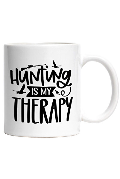 StoryGift Romania Cana Cu Mesajul "hunting Is My Therapy" - Vanatul E Terapia Mea Cu Maner Alb, Cu Mane,stg