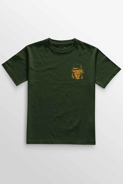 Kretas Μπλουζάκι Unisex Χακί με κοστούμι Lion Μοντέρνα γραβάτα Lion Minimal μπλουζάκι με στάμπα μπροστά