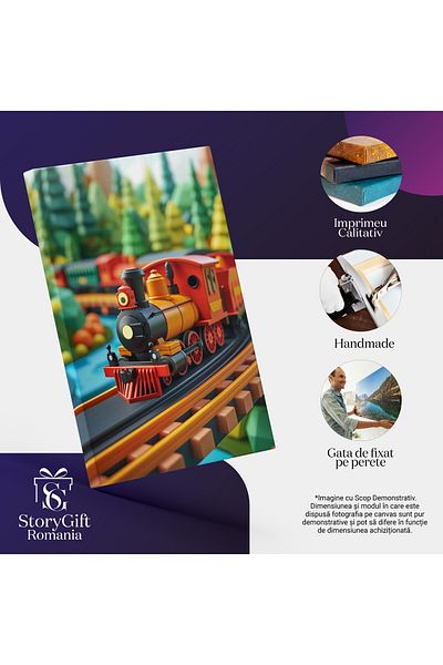 StoryGift Romania Canvas Painting: Toy Train On Tracks - Kids And Play Digital Painting