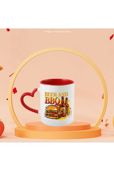 StoryGift Romania Mug with hamburger and beer with the message "Beer and BBQ", cooking, illustration, chefs, With ,STG