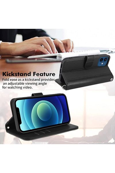 Lairtte flip case for iPhone 12/12 Pro, PU/TPU leather, black, 6.1 inches