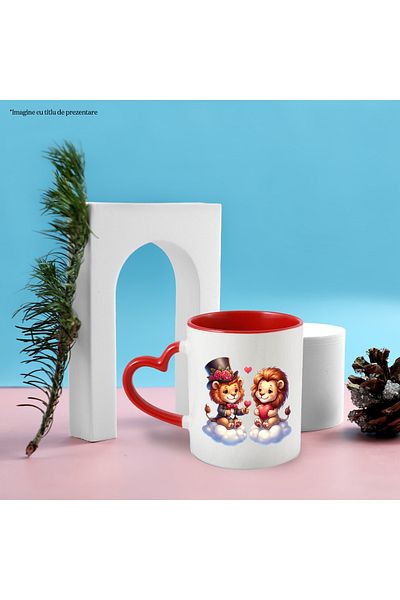 StoryGift Romania Mug with 2 lei sitting on clouds | illustration | flowers | hat | bow tie | year, Cu,STG.