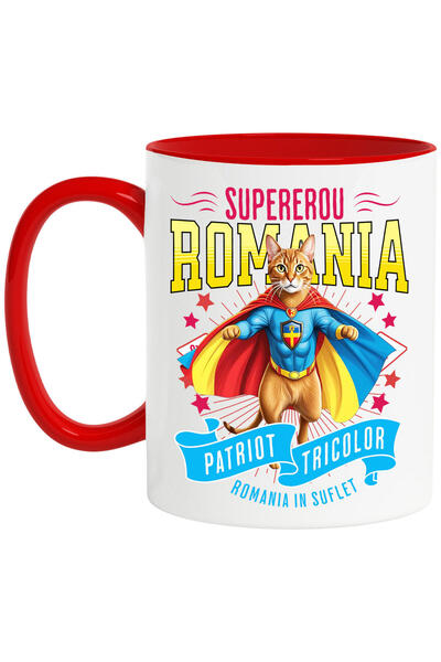 StoryGift Romania Abyssinian 2 Mug / Abyssinian 2 Cat in Captain Romania Costume with Capes, With Handle