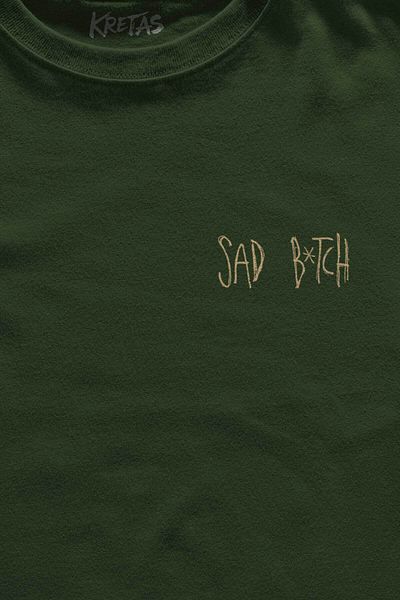 Kretas Μπλουζάκι Unisex Χακί Sad Btch Y2K Gothic Text Minimal μπλουζάκι με στάμπα μπροστά