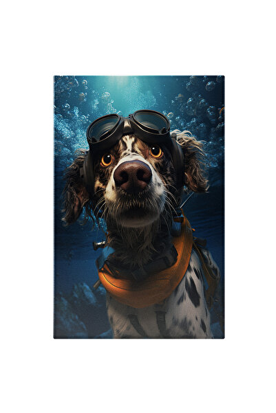 StoryGift Romania Tablou Canvas: Caine Scafadru Caine Alb Cu Pete Negre Scufu...