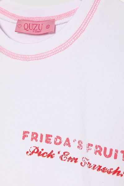 Quzu Tricou crop cu mânecă scurtă cu imprimeu cireșe alb