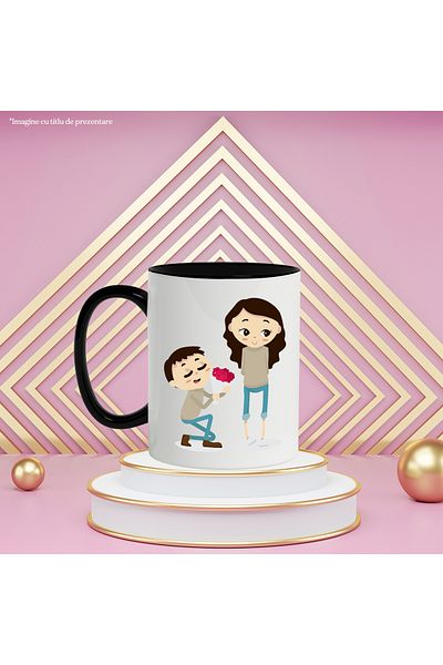 StoryGift Romania Mug With Bouquet, Roses, Lovers, Multicolor 330 ml, Ceramic with N Handle, With