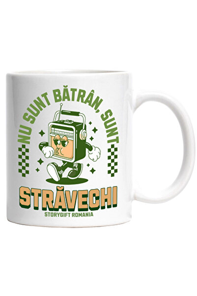 StoryGift Romania Cana Casetofan Vintige, Text Nu Sunt Batran , 330ml, Ceramic Cu Maner Alb, Cu Maner A,stg