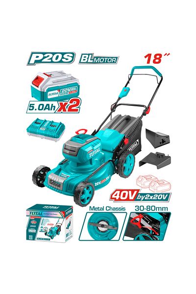 TOTAL 40v 18" Cordless Lawnmower with 2 Batteries and Dual Charger