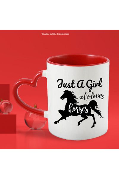 StoryGift Romania Mug for a girl who loves horses with a drawing of a horse and a message in English with M, Cu, STG.