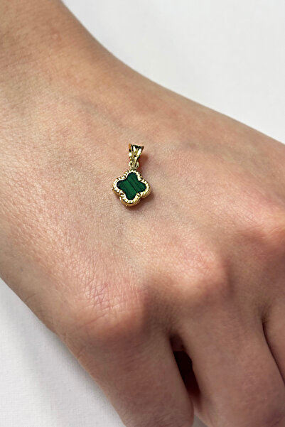 DİAMİNE PIRLANTA 14 Ayar Altın Yeşil Taşlı Yonca Kolye Ucu