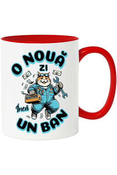 StoryGift Romania Cana Pisica Pufoasa Muncitoare O Noua Zi, Înca Un Ban, 330ml, Ceramic Cu Maner R, Cu ,stg