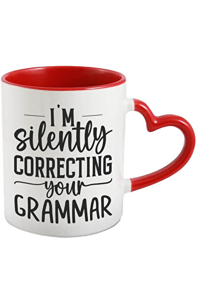 StoryGift Romania Cana Cu Textul "iti Corectez In Tacere Gramatica" Cu Maner Inima Rosie, Cu Maner Inim,stg