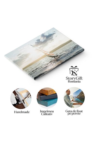 StoryGift Romania Tablou Canvas Windsurfing Dimineata Pe Lac La Rasarit Windsurfing, Sporturi De Apa, Lac, Dimine