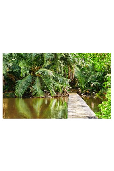 StoryGift Romania Tablou Canvas Lacul Seychelles Peisaj Tropical Luxuriant Cu Palmieri Si Vegetatie Bogata.