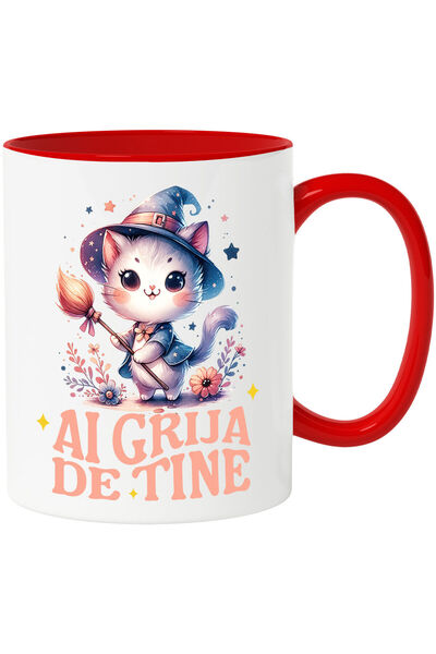 StoryGift Romania Cana Cu Pisica Pufoasa Cu Matura De Vrajitoare Si Palarie T...