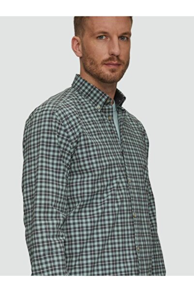 s.Oliver Men's shirt with checkered print, Regular fit, Green, L