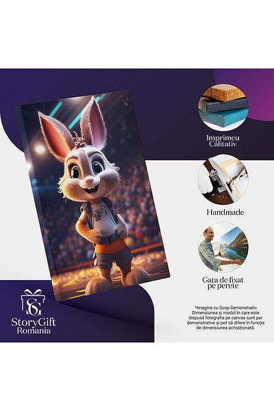 StoryGift Romania Tablou Canvas: Castigatoarea Iepuroaica In Competitia De Alergare Cu Ghiozdan Si Privire Inaca