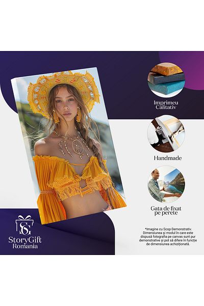 StoryGift Romania Tablou Canvas: Culori Vii Expuse Pe Haine Și Accesorii La Plajă - Femeie În Ton Cu Vara Pictur