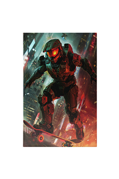 StoryGift Romania Tablou Canvas: Personajul Halo Master Chief Care Se Da Pe Skateboard Pe Strada Ploioasa Lumina