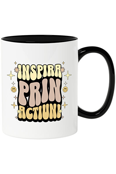 StoryGift Romania Cana Inspira Prin Actiuni, 330ml, Ceramica Cu Maner Negru, ...