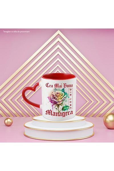 StoryGift Romania Mug With Text The Best Manager In The World, Flower, Colorful Rose, Water, With, STG
