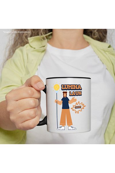 StoryGift Romania Cana Fata Cu Bec Text Lumina La Un Click, 330ml, Ceramica Cu Maner Negru, Cu Maner Ne,stg