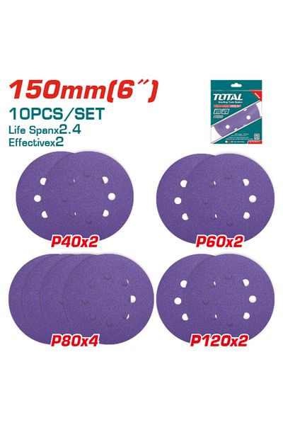 TOTAL 6" 10pcs/set P40x2/p60x2/p80x4/p120x2 Sandpaper Set