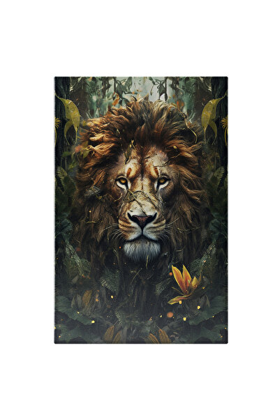 StoryGift Romania Tablou Canvas: Ilustratie Cu Un Leu Inconjurat De Vegetatie...