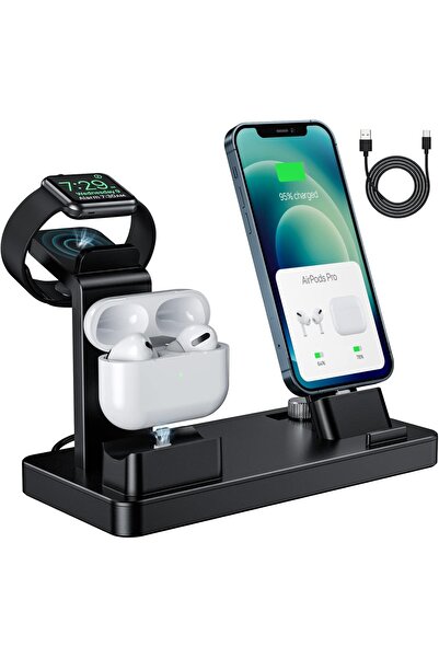 Yfw Stație de încărcare 3 în 1, pentru iPhone/căști și AppleWatch, plastic, negru