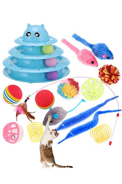 KidLe 15 Pcs Cat Toys for Indoor Cats Kitten Pet Interactive Fun Roller Exerciser