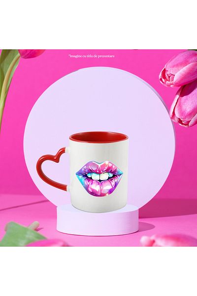 StoryGift Romania Glossy Lips Mug | purple | pink | teeth | glitter | abstract | mouth | il, Cu ,STG