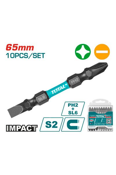 TOTAL Ph2 Ph2 65mm 10pcs/set Screwdriver Bit Set Black -