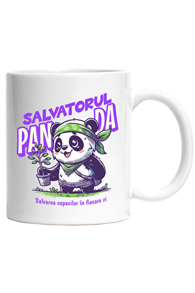 StoryGift Romania Cana Salvator Urs Panda Ecologie Poluare, 330ml, Ceramic Cu Maner Alb, Cu Maner Alb S,stg