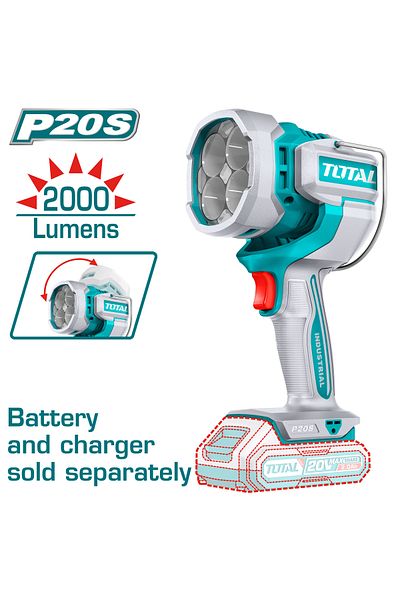 TOTAL 20v 2000lumens battery flashlight without battery and charger