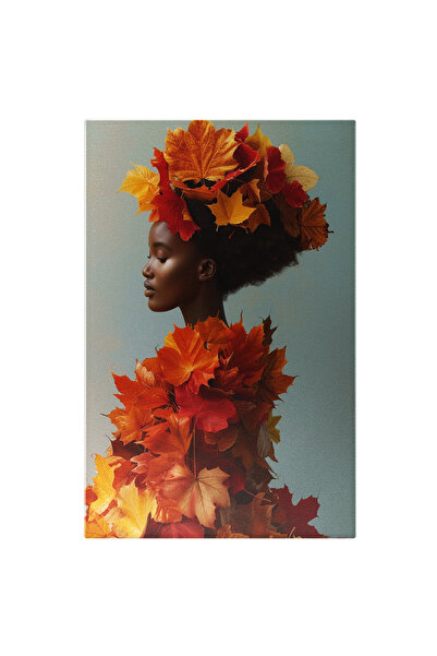 StoryGift Romania Tablou Canvas: Tematica De Toamna, Fata Mulatra Acoperita De Frunzele In Culori Vii Ale Toamne