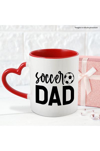 StoryGift Romania Mug with a soccer ball and the message "Soccer dad" - soccer dad with Heart Handle, With ,STG