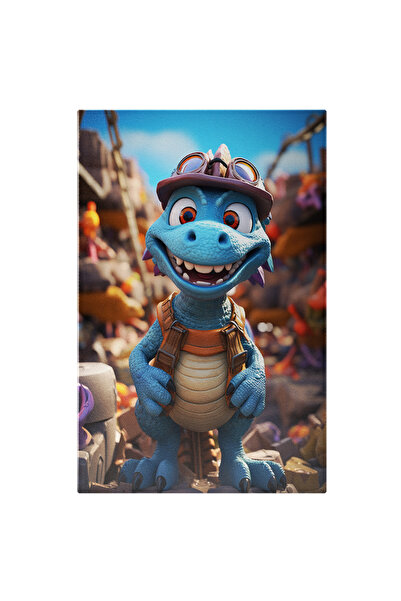 StoryGift Romania Tablou Canvas: Dragonul Mic Albastru Muncitor Cu Ochii Rosi...