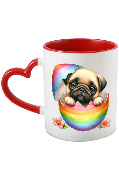 StoryGift Romania Cana Cu Un Catel Pug | Ilustratie | Timid | Iese Dintr-un Ou Spart | Flori | Roz, Cu ,stg