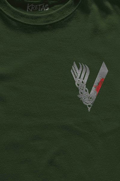 Kretas Μπλουζάκι Unisex Χακί The Vikings Vikings Logo Γκρι μπλουζάκι με μίνιμαλ μπροστινό τύπωμα