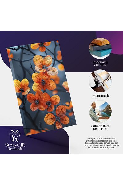 StoryGift Romania Tablou Canvas: Crenguțe Portocalii In Armonie - Magia Naturii In Doua Culori Pictura Digitala