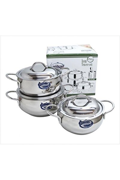 Aydudu GÜLSAN İREM 3 Lü Çelik Tencere Takımı Set 6 Parça