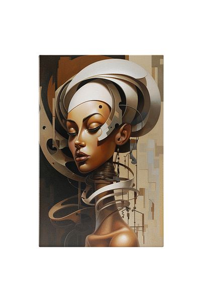 StoryGift Romania Tablou Canvas: Robot Feminin Cu Buzele Mari Si Ochii Inchisi Cu Cercuri Albe Imprejurului Corp
