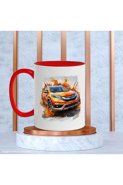 StoryGift Romania Mug With Car, Honda CR-V, Splash Paint, Transportation, Multicolor 330 ml, Ceramic, With ,STG