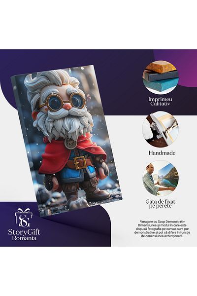 StoryGift Romania Tablou Canvas: Figurina Bătrânului Cu Barba Albă Călătorul Cu Pelerină Roșie Prin Ninsoare Pict