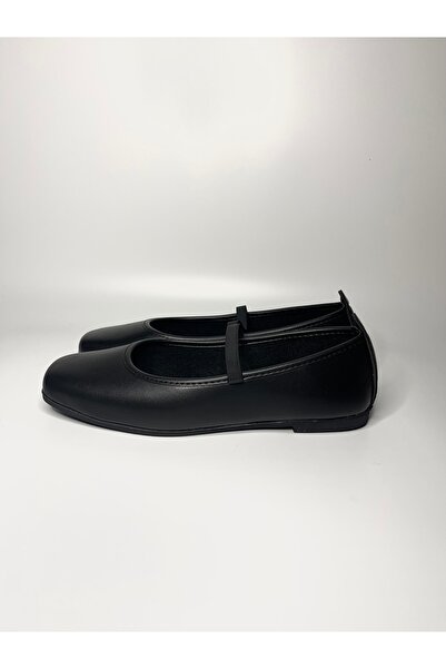 Barka Siyah Mat Lastikli Kadın Babet Deri